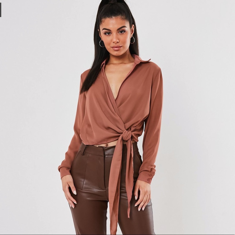Worn once Misguided Rose Wrap Over Tie Side Blouse